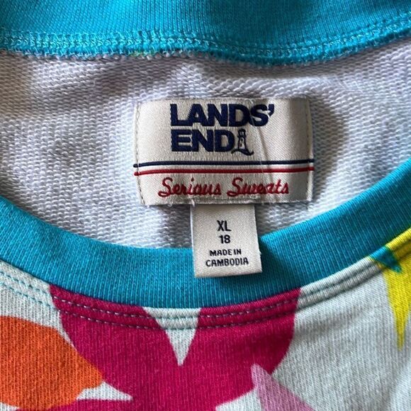 Lands End Floral Sweatshirt Sz. XL 18 - Picture 2 of 6